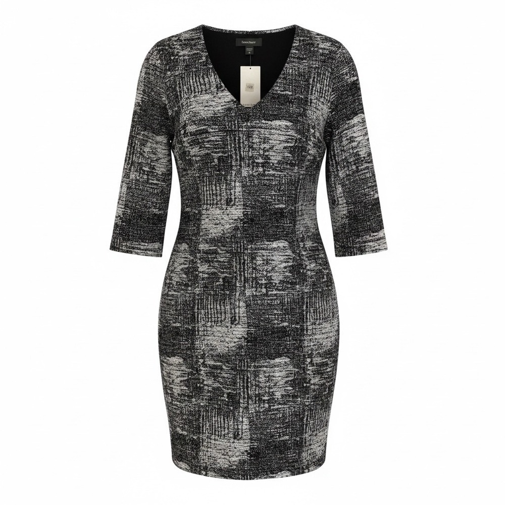 Karen Kane Textured Sheath Dress XL Black White 3/4 Sleeve Lined Made USA NWT‎